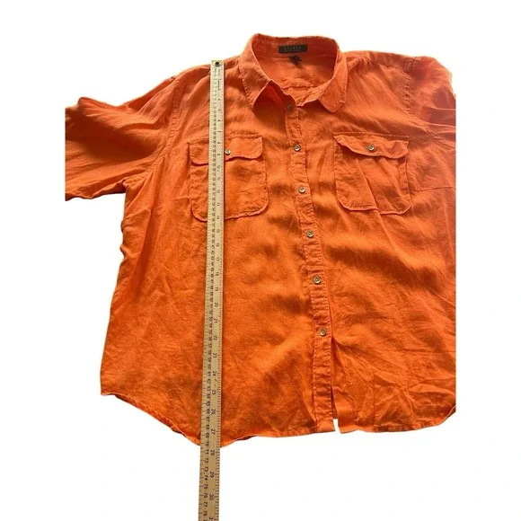 Lauren Ralph Lauren Women's Orange 100% Linen Button Up Long Sleeve Shirt 3X - Picture 3 of 6